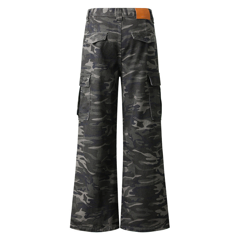 Vintage Camouflage Multi-pocket Denim Cargo Pants