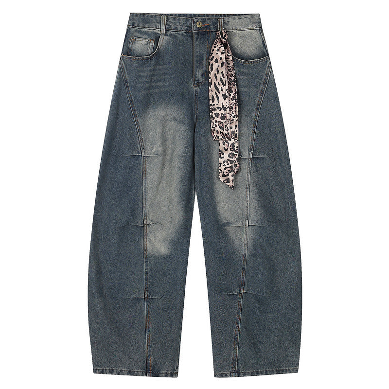 Retro Wrinkled Washed Wide-Leg Denim Pants
