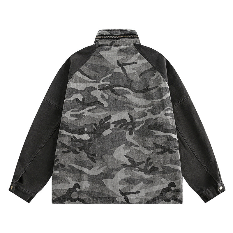 Snake Pattern Vintage Hooded Zip-Up Camouflage Jacket