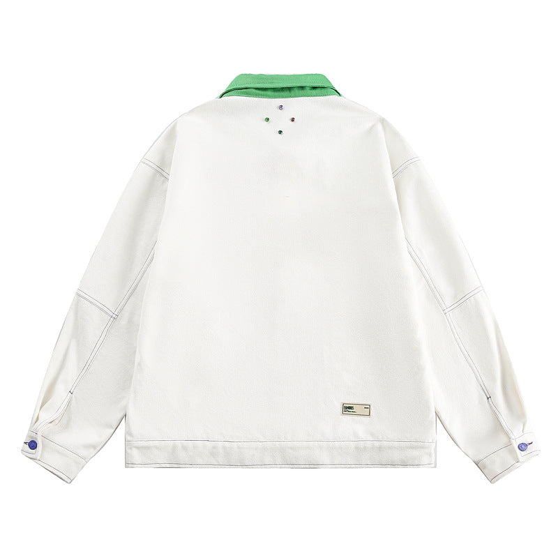 Glacier White Contrast Stitch Lapel Jacket