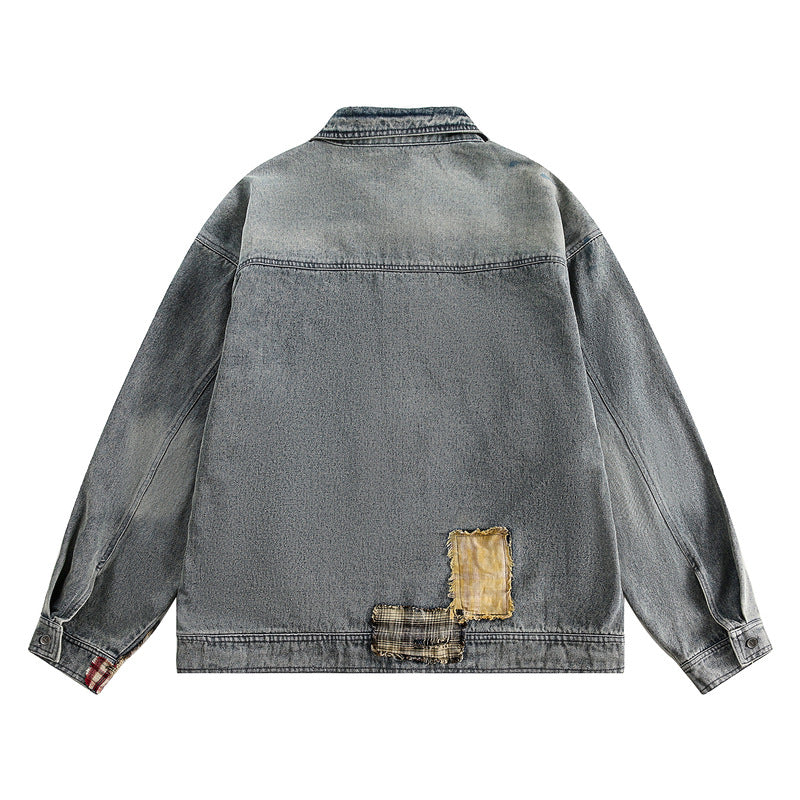 Vintage Loose Fit Work Jacket with Denim Patchwork