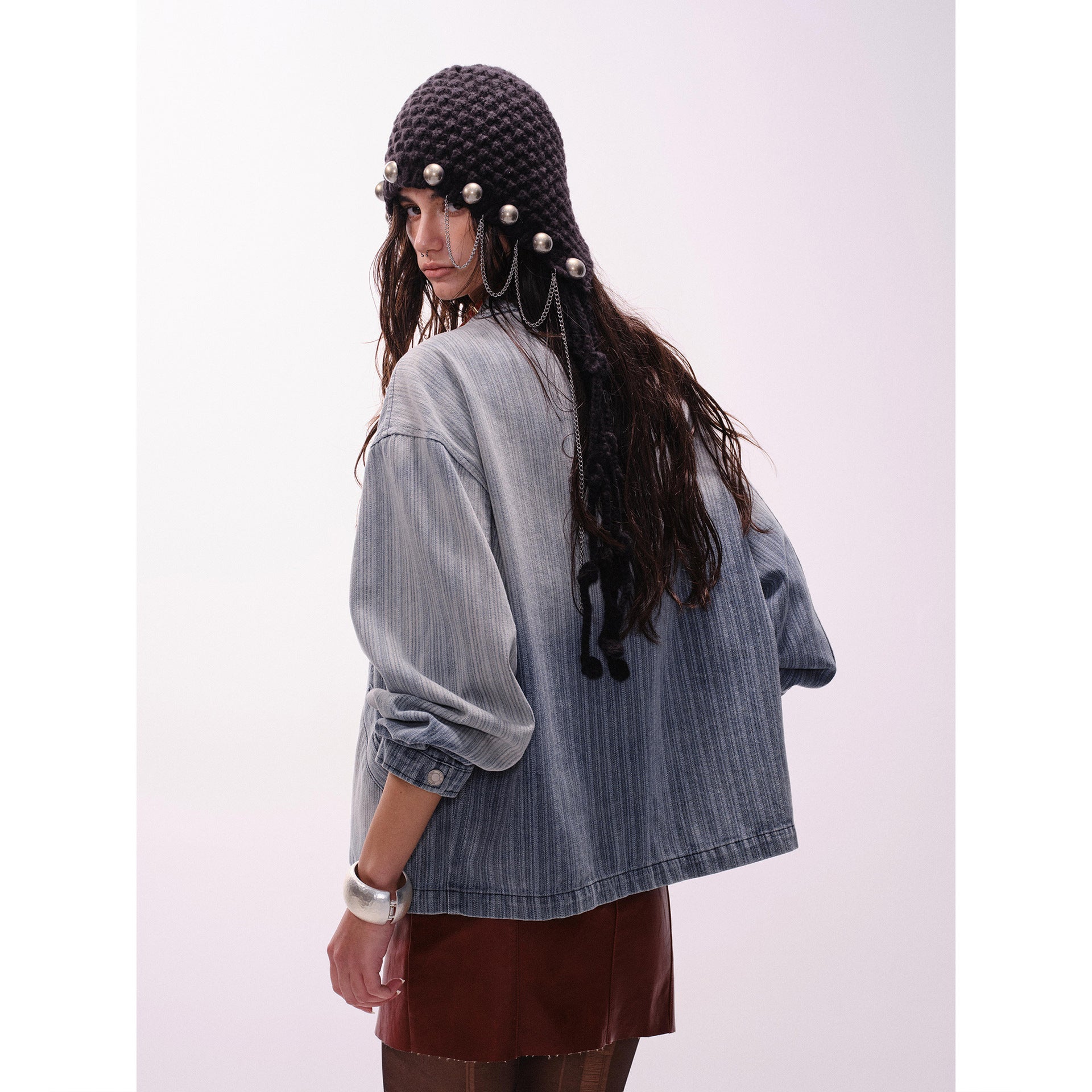 Vintage Denim Varsity Jacket with Badge Detail