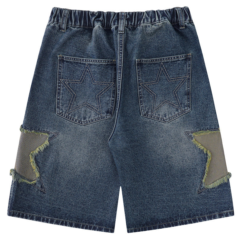 Vintage Star Patch Loose Fit Denim Shorts