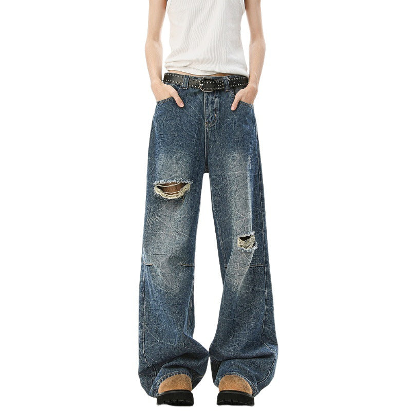 Cracked Wash Blade-Cut Cleanfit Jeans