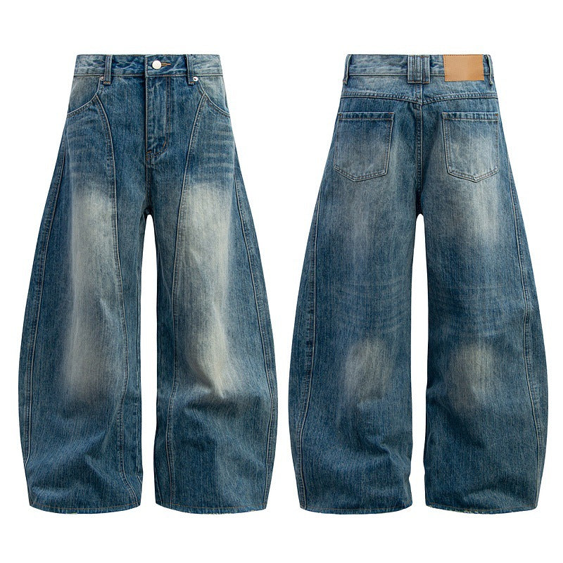 Vintage Washed Knife-Cut Straight Jeans with Structured Silhouette