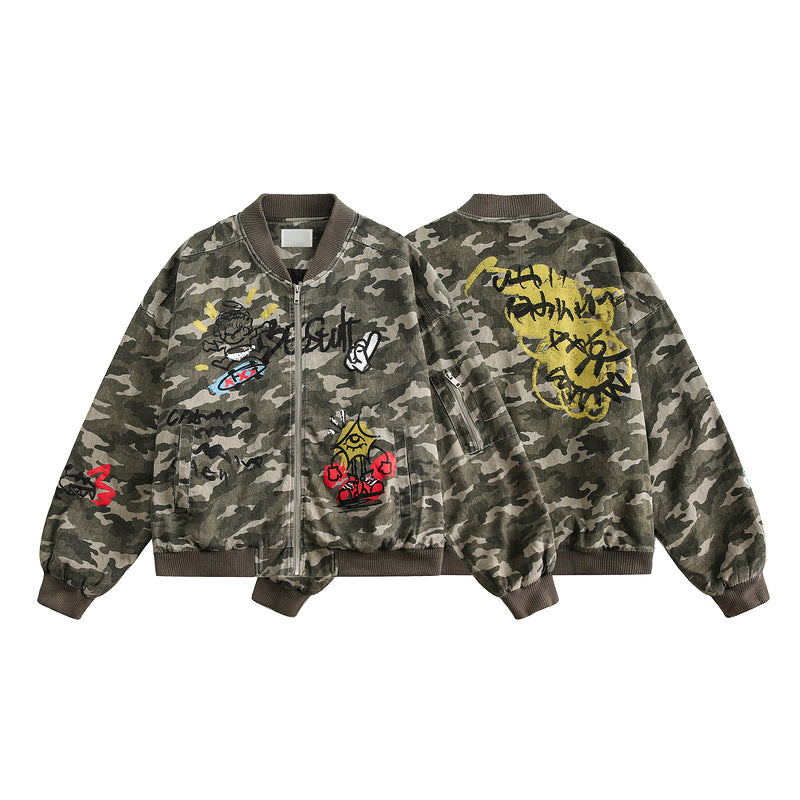Retro Camouflage Graffiti Jacket – Hip-Hop Streetwear Style