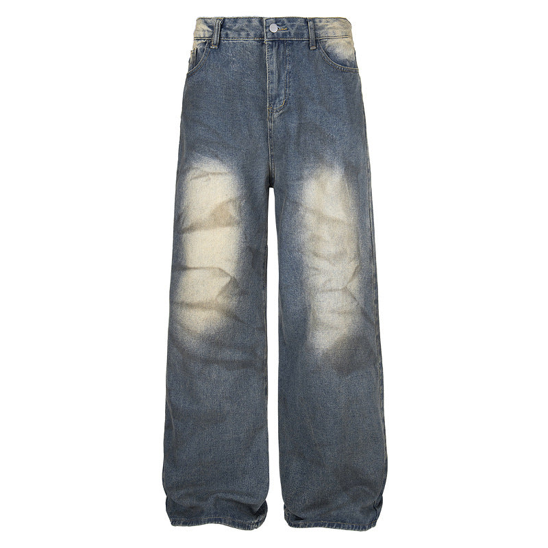 Vintage Washed Mud-Dyed Loose Straight Denim Pants