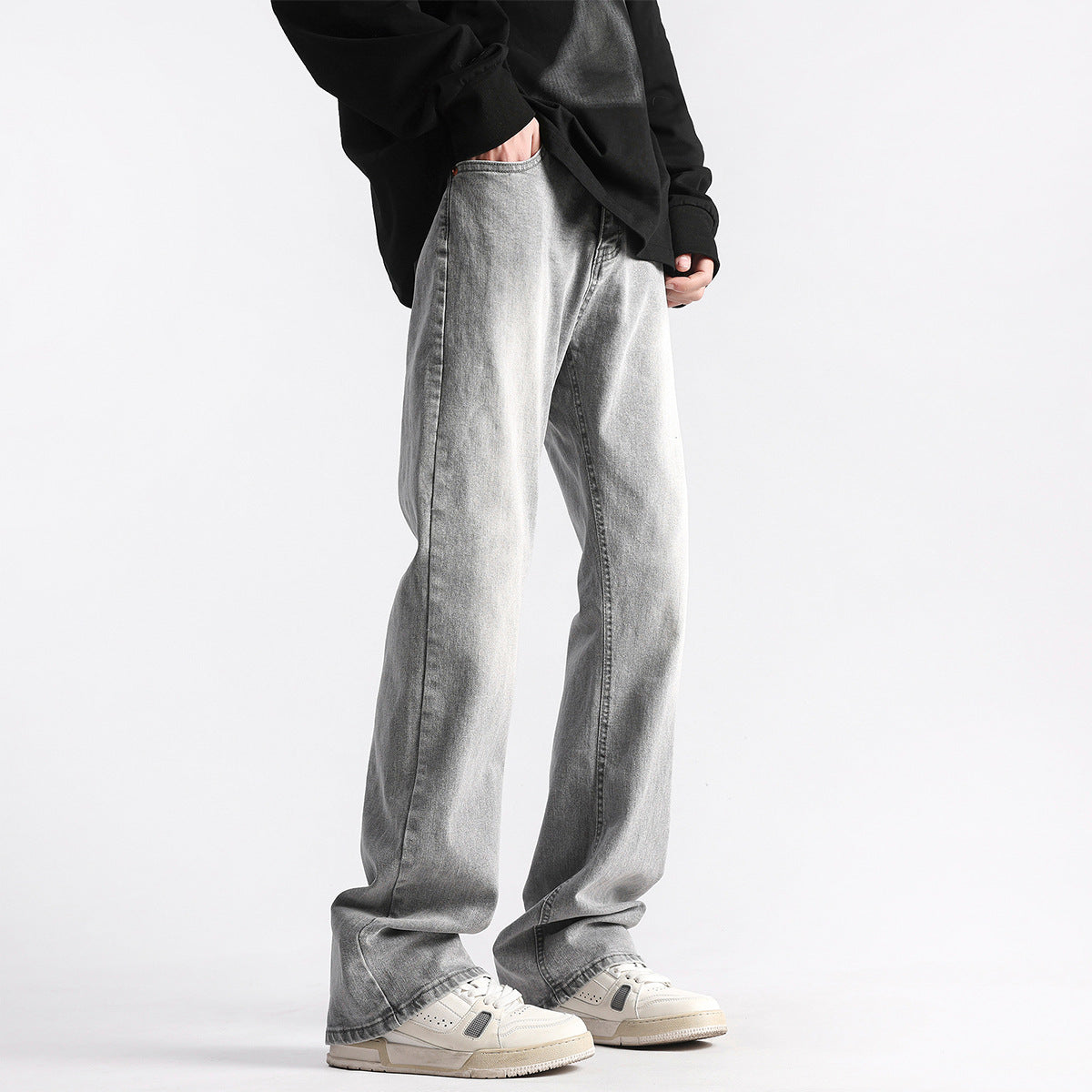 Cleanfit Washed Slim-Fit Straight Jeans – Retro Stretch Denim Pants