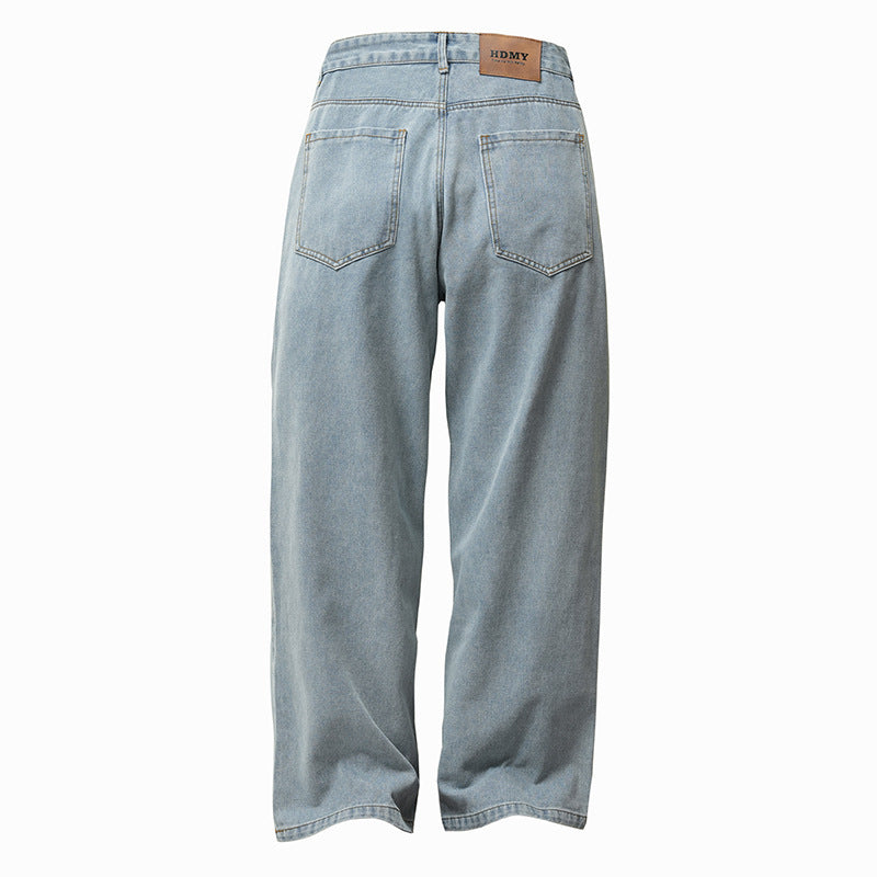 Flocked Puppy Patch Ripped Straight-Leg Jeans