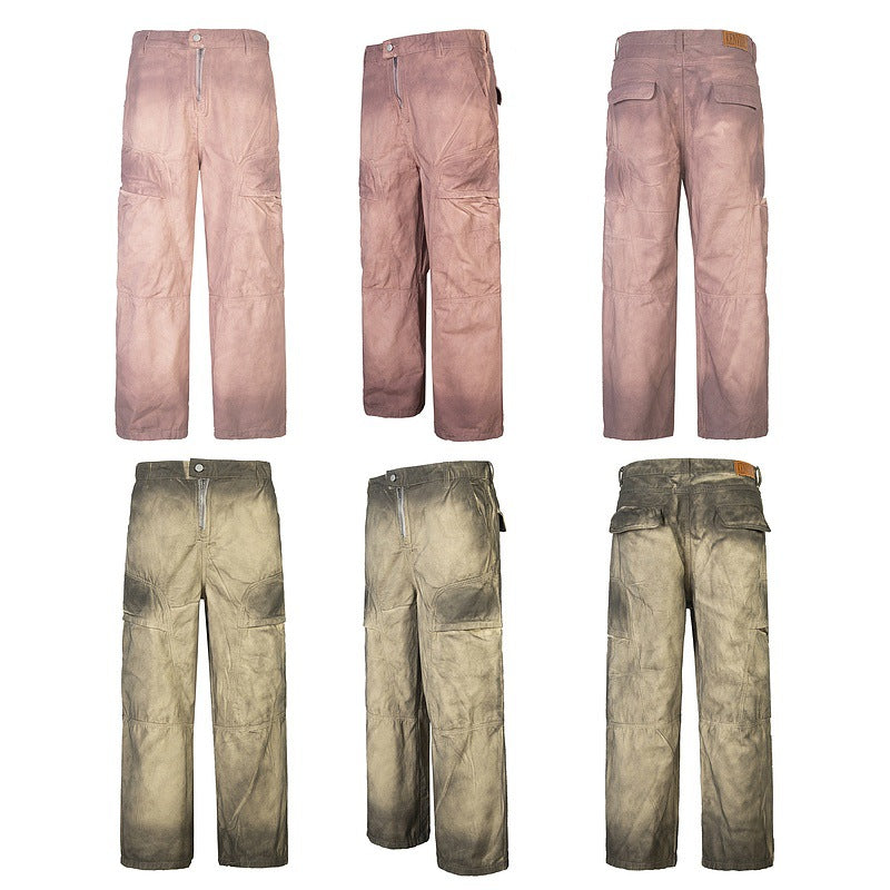 Vintage Tie-Dye Loose Jeans with 3D Wrinkle Detail