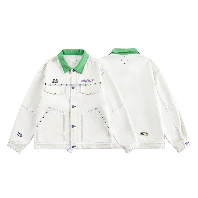 Glacier White Contrast Stitch Lapel Jacket