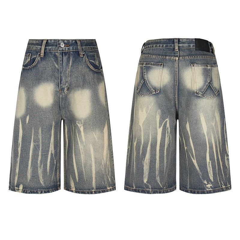 Vintage Lightning Print Wide-Leg Denim Shorts