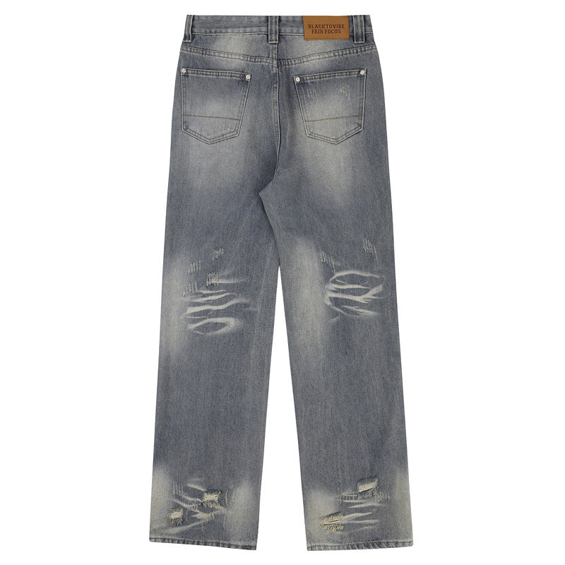 Original Vintage Washed Ripped Wide-Leg Jeans – American Wasteland Style