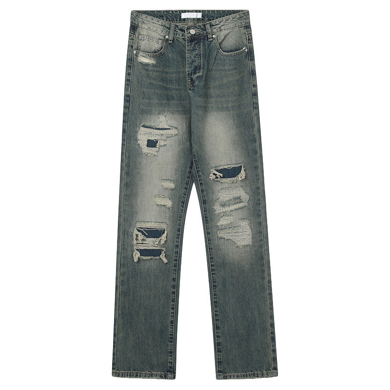 Retro Ripped Loose Straight-Leg Wide Jeans