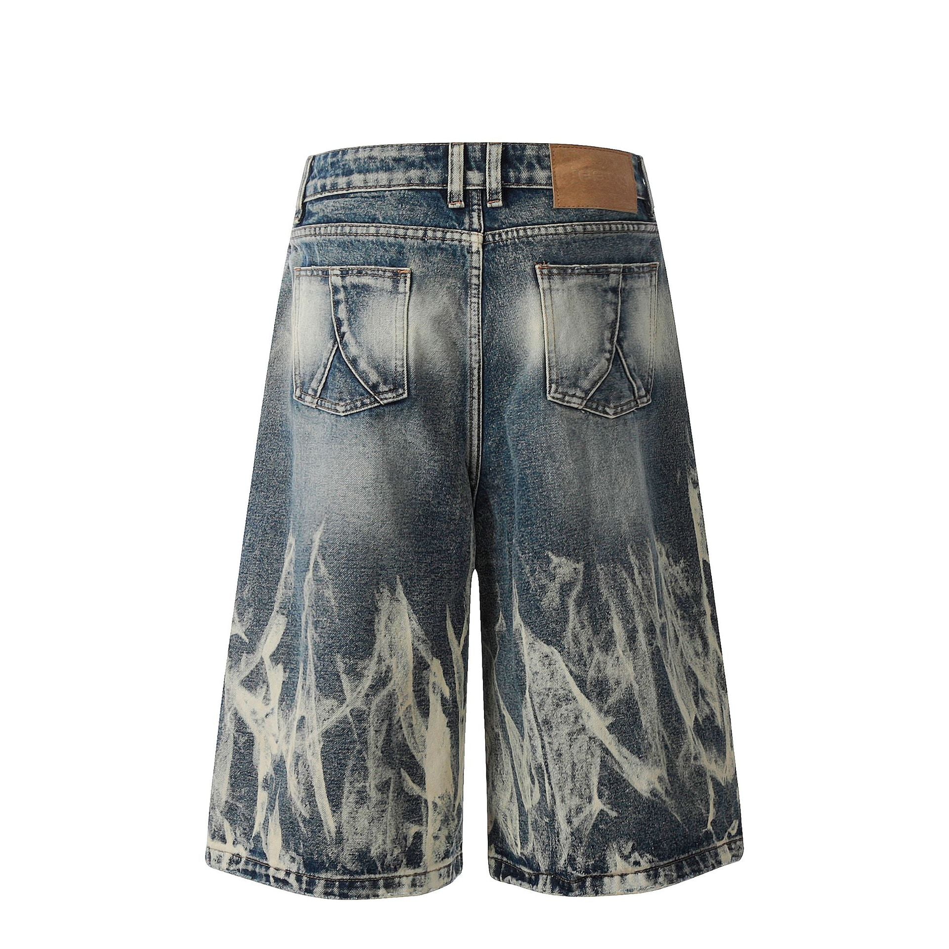 Tie-Dye Distressed Wide-Leg Denim Shorts