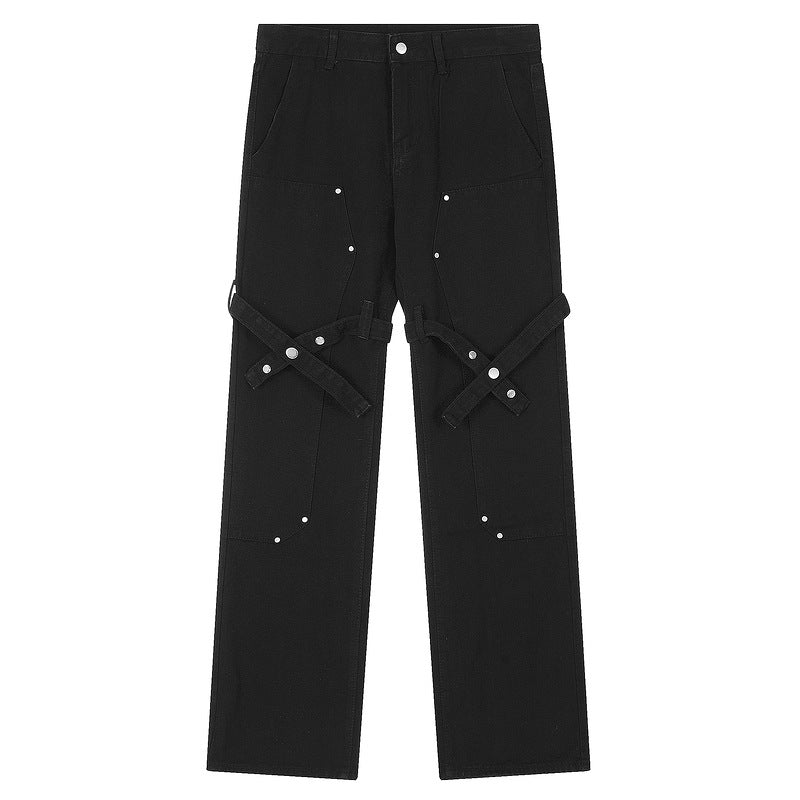 High-Waisted Straight-Leg Jeans with Rivet Detail