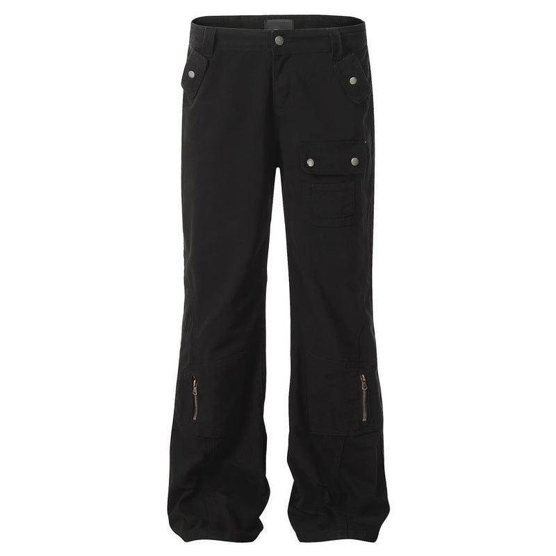 Vintage Flared Washed Utility Pants with Multi-Pocket Patchwork