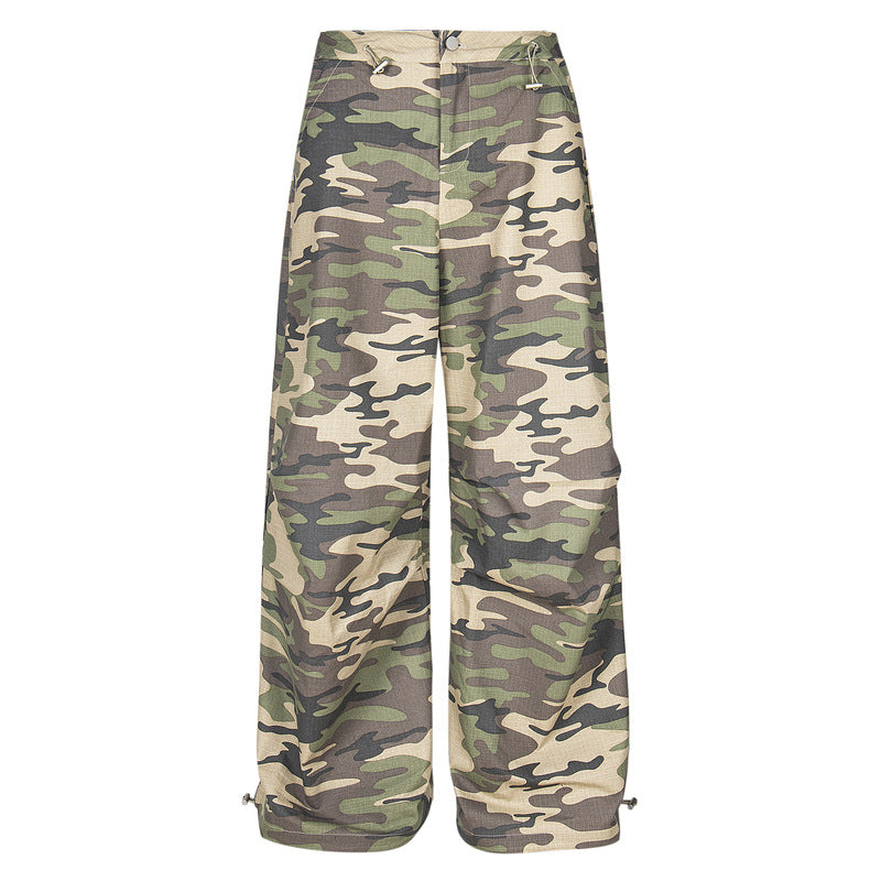 Camouflage Paratrooper Wide-Leg Cargo Pants