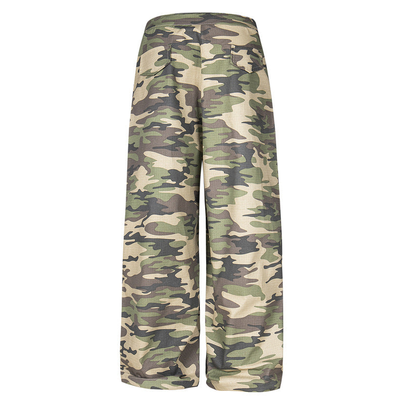 Camouflage Paratrooper Wide-Leg Cargo Pants
