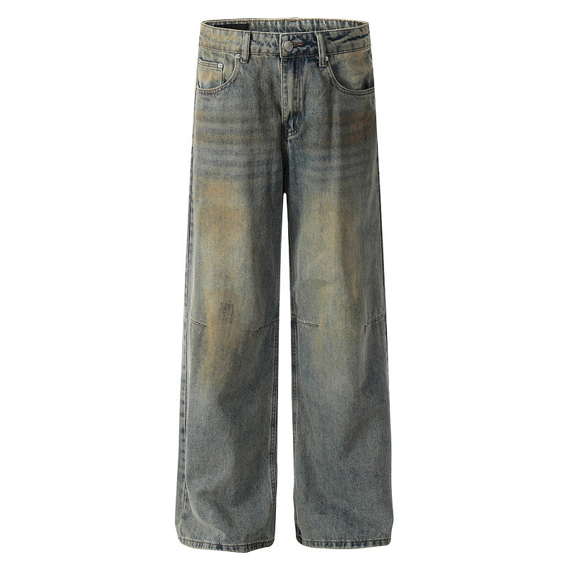 Wasteland-Style Vintage Mud-Washed Loose Straight-Leg Jeans