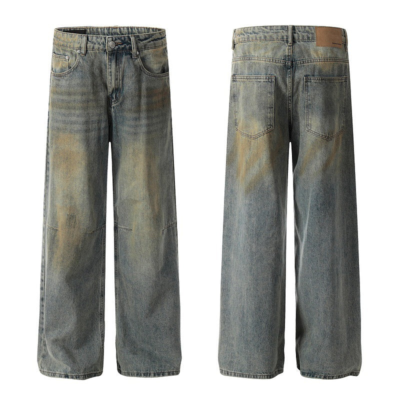 Wasteland-Style Vintage Mud-Washed Loose Straight-Leg Jeans