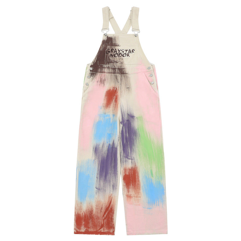 Artistic Print Cotton Overalls