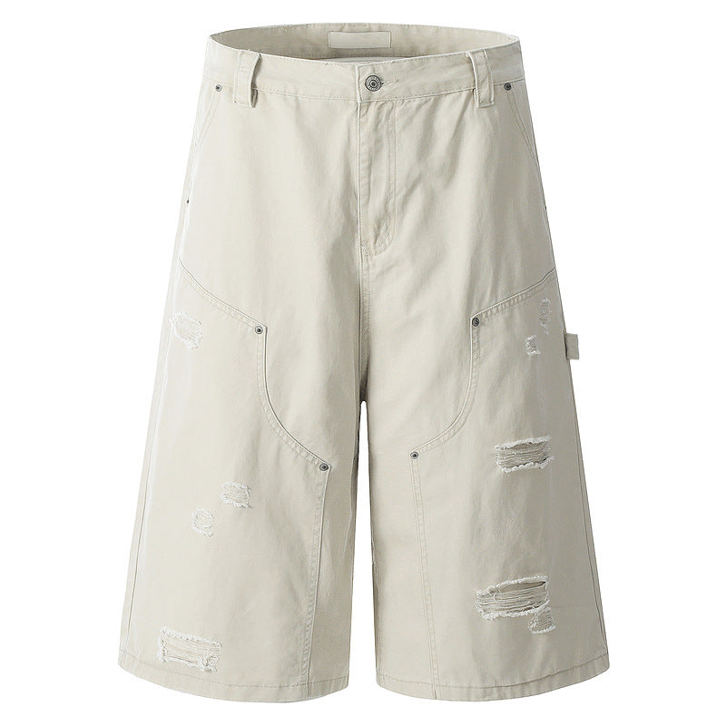 Distressed Washed Loose Fit Utility Shorts
