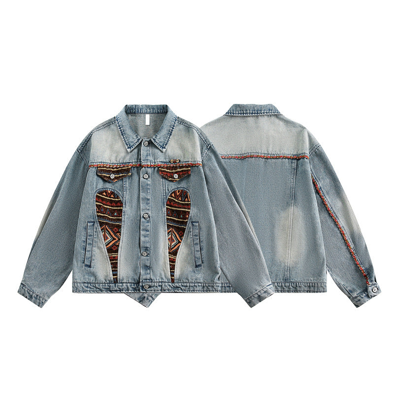 Vintage Denim Patchwork Embroidered Street Jacket