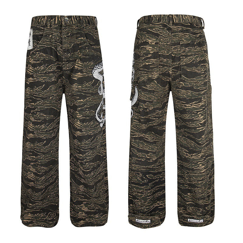 Snake Year Camouflage Loose Wide-Leg Jeans
