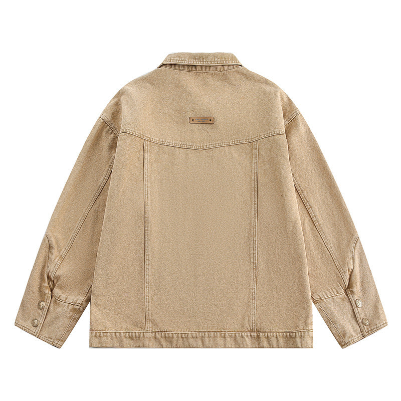 Retro Embroidery Tide Yellow Mud Washed Jacket