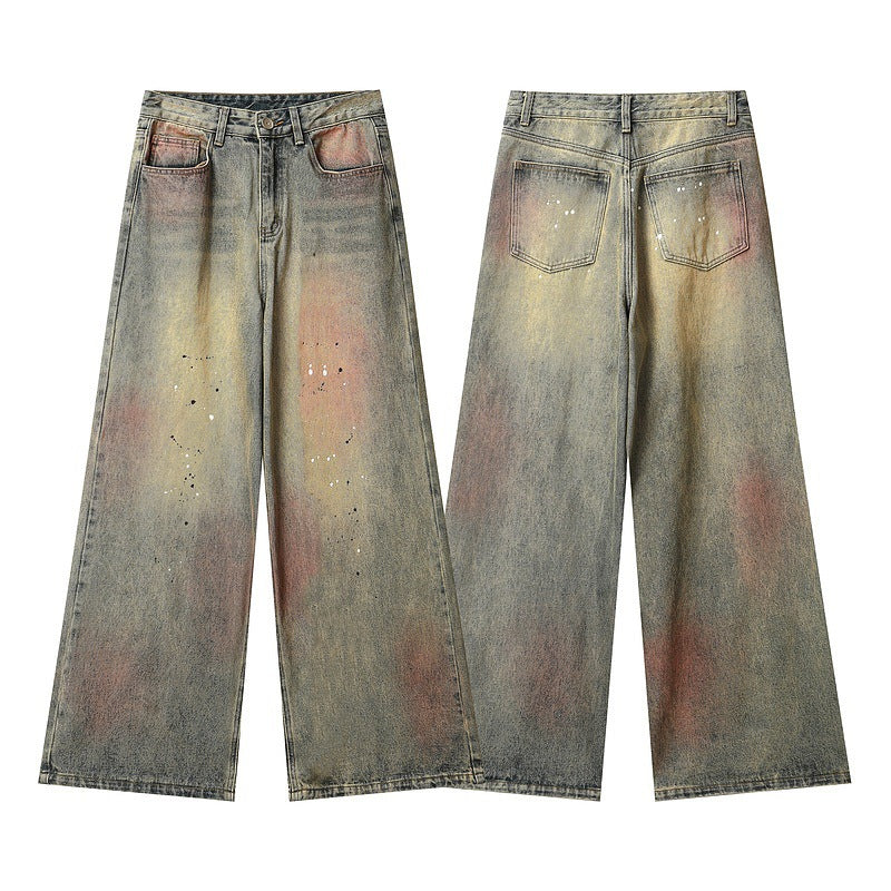 Vintage Rust Stain Straight Leg Washed Jeans