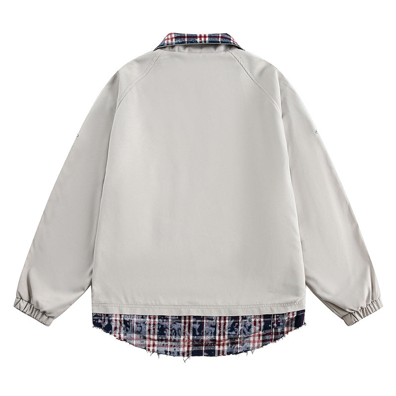 Retro Double-Sided Plaid Jacket with Floral Shadow Embroidery – Layered Look