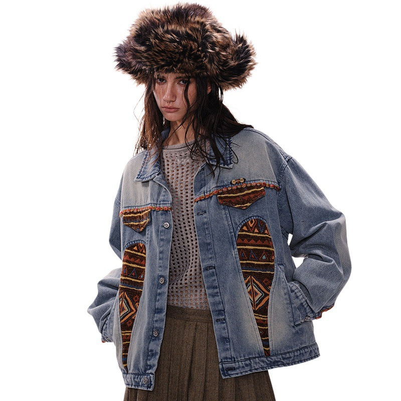 Vintage Denim Patchwork Embroidered Street Jacket