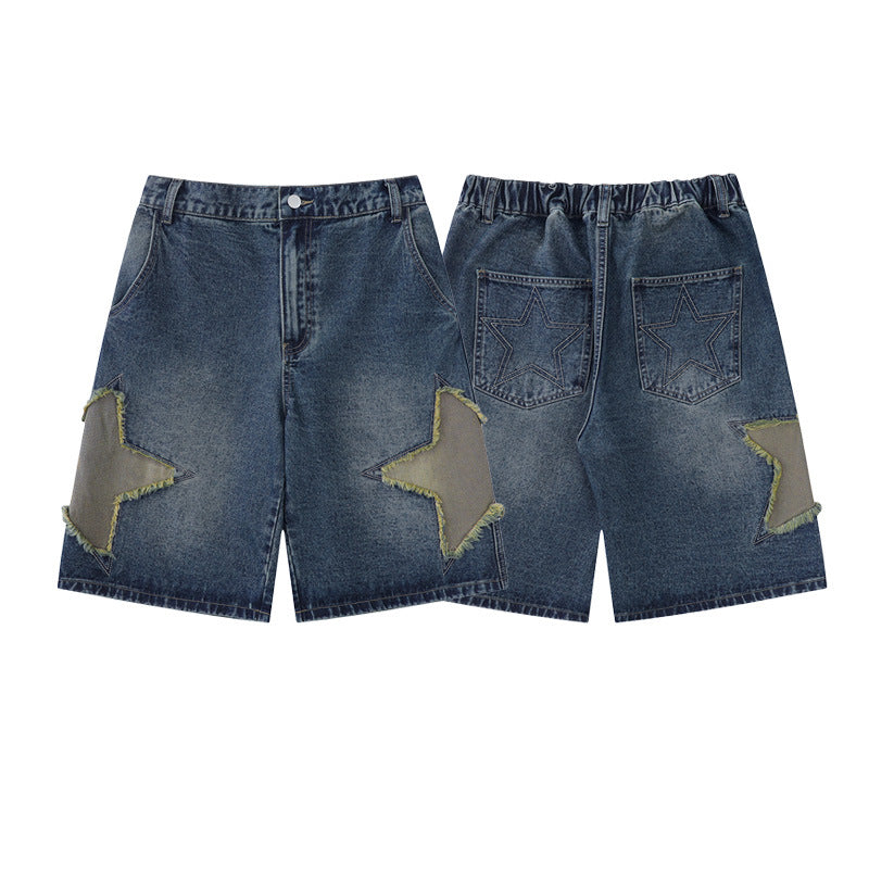 Vintage Star Patch Loose Fit Denim Shorts