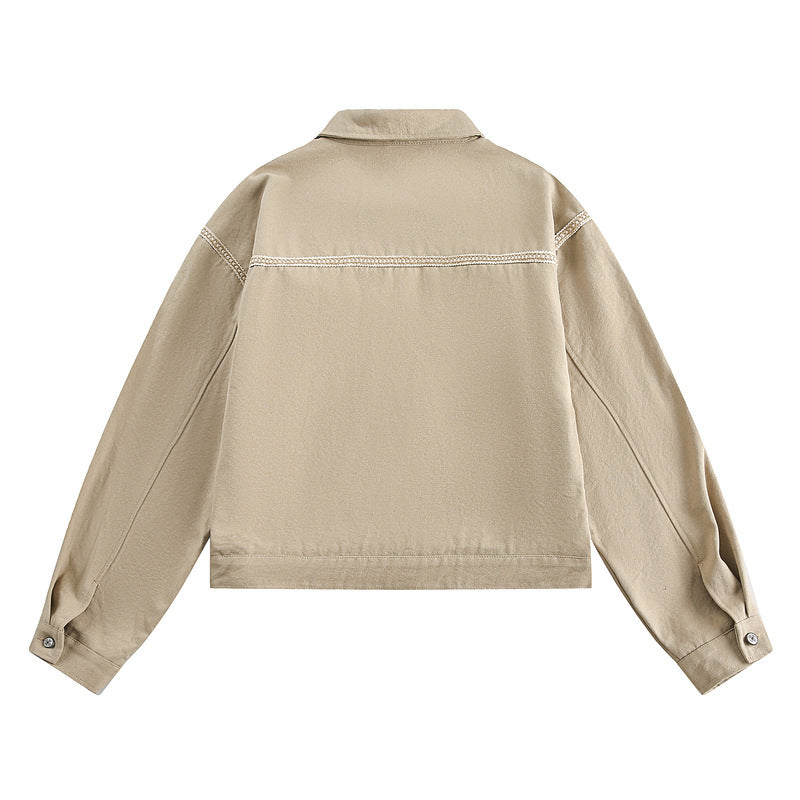 Short Embroidered Denim Jacket – Vintage Mocha Look