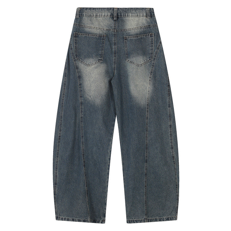 Retro Wrinkled Washed Wide-Leg Denim Pants