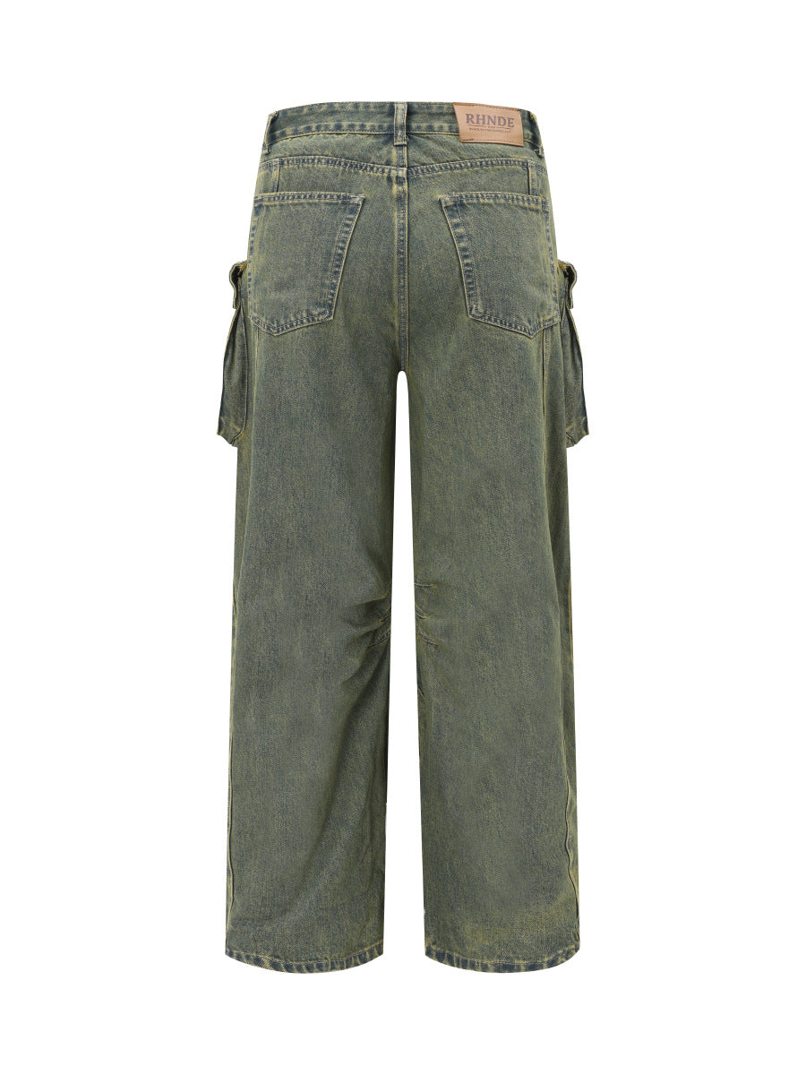Vintage Loose Multi-Pocket Washed Workwear Jeans