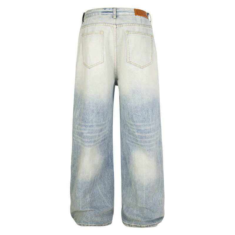Vintage Straight-Leg Distressed Jeans with Button Detail