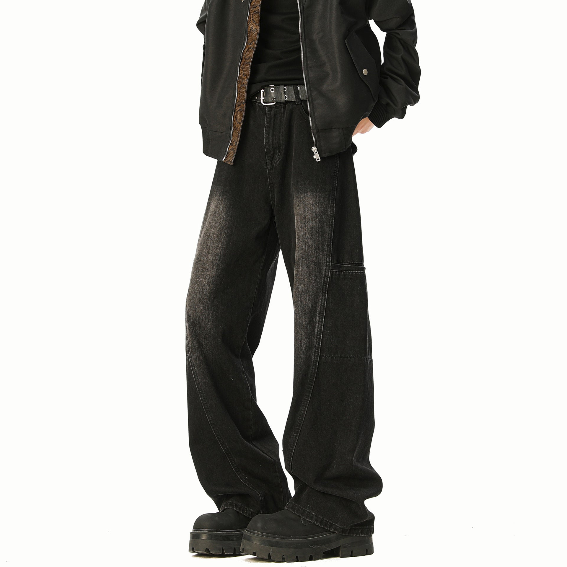 Retro Utility Wide-Leg Denim Pants – Straight Fit Workwear Jeans