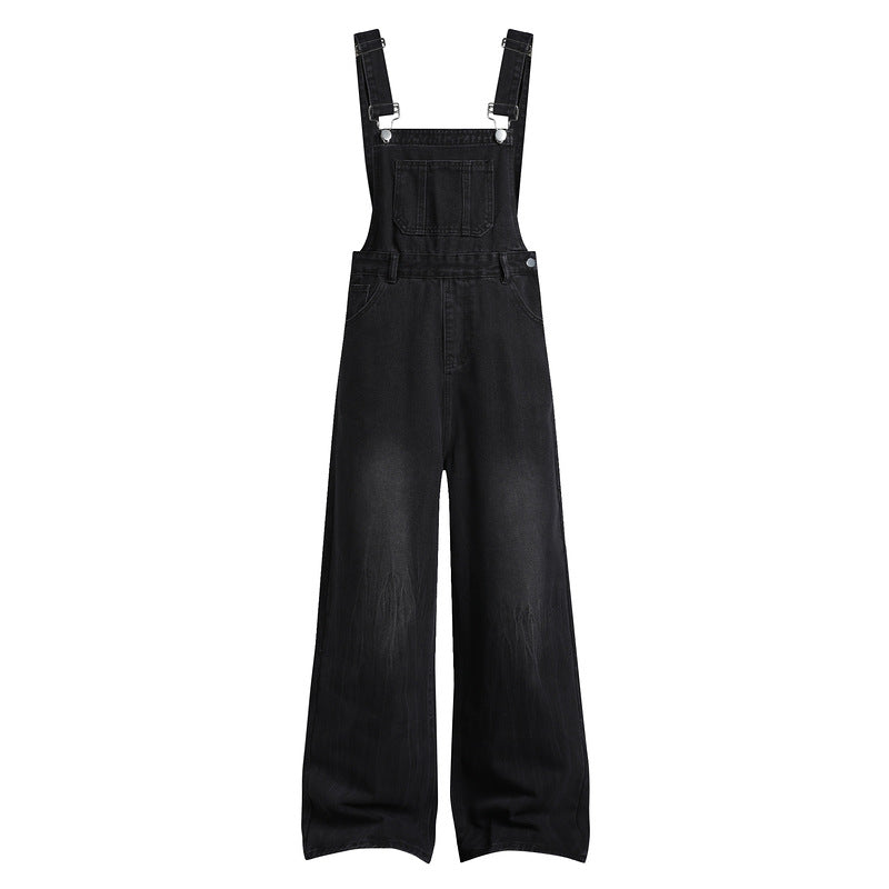 Lumberjack-Style Loose Denim Overalls with Wide Straight-Leg