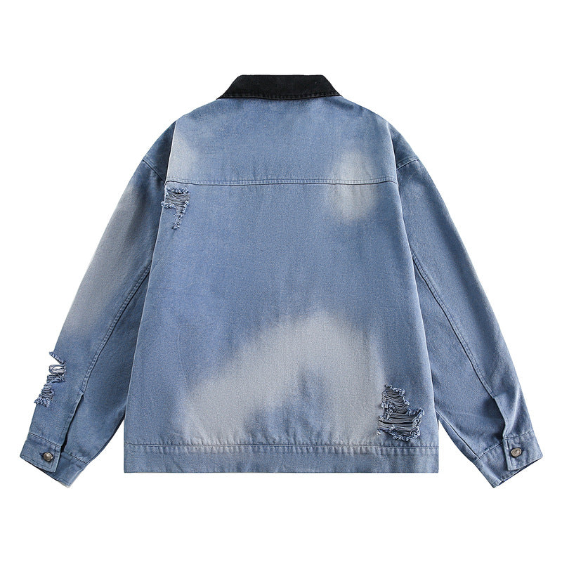 Vintage Graffiti Ripped Denim Jacket – Hip-Hop Style