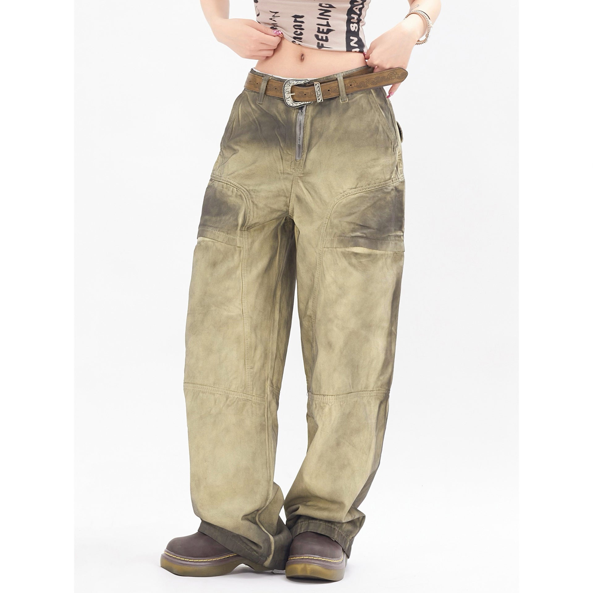 Vintage Tie-Dye Loose Jeans with 3D Wrinkle Detail