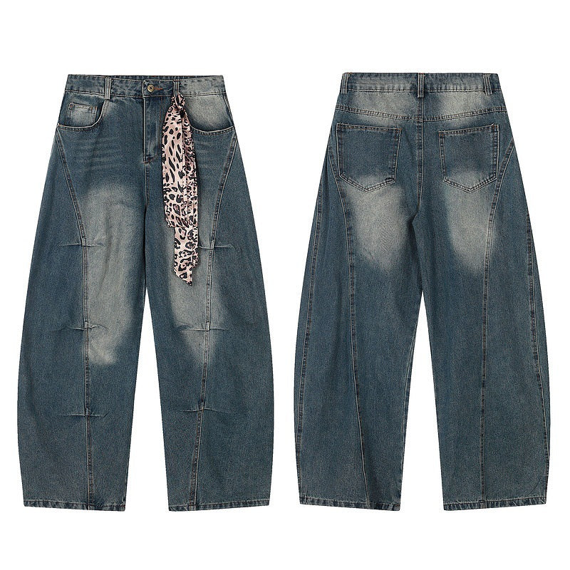 Retro Wrinkled Washed Wide-Leg Denim Pants