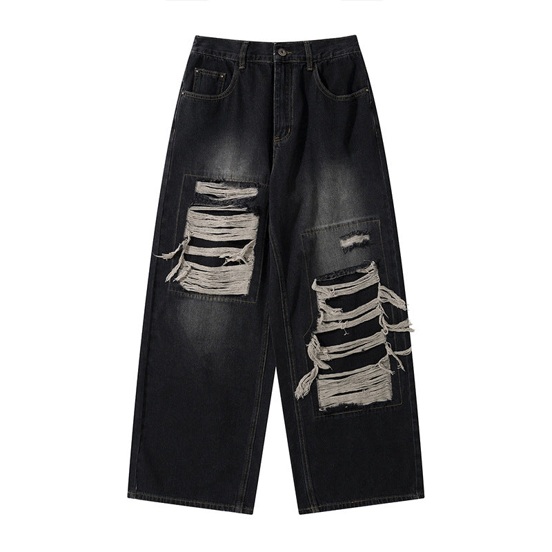 Streetwear Patchwork Design Loose Straight-Leg Jeans