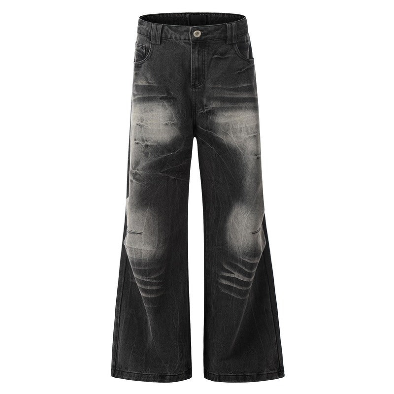 Vintage Black Tie-Dye Wide Leg Denim Jeans
