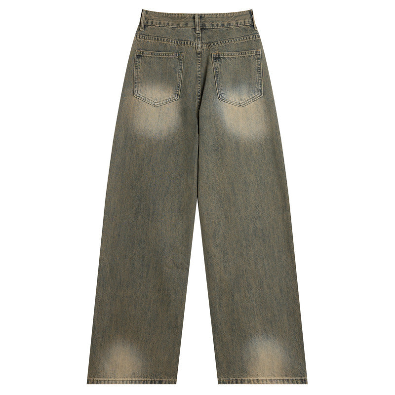 Vintage Yellow-Washed High Waist Wide Leg Jeans