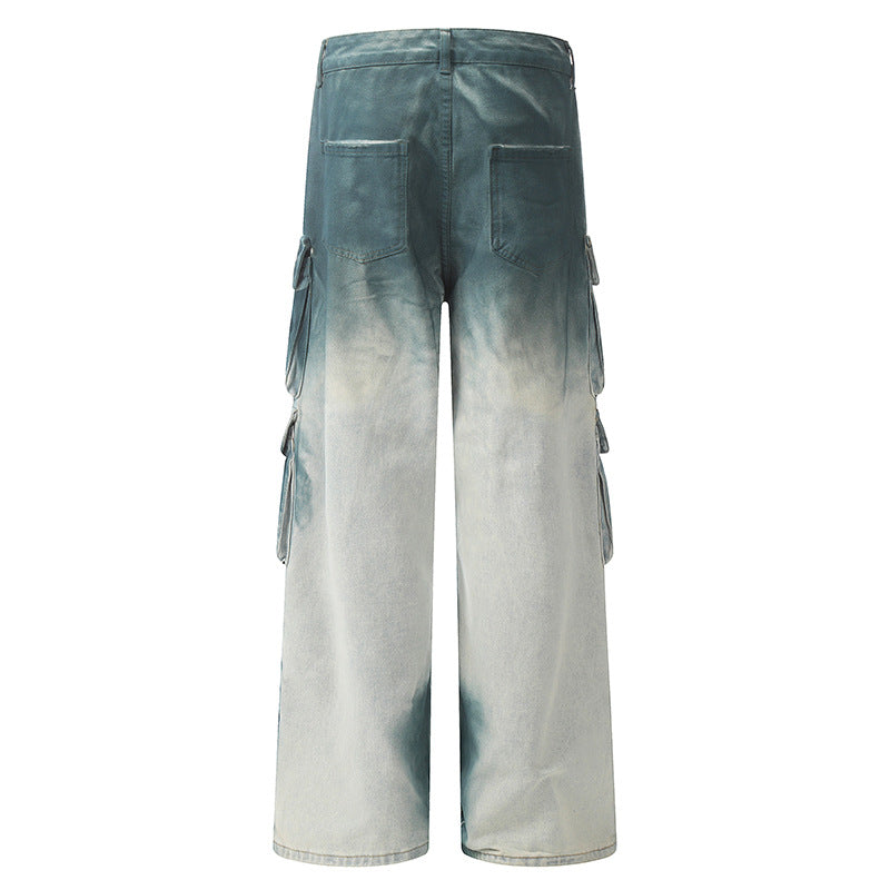 Vintage Tie-Dye Multi-Pocket Workwear Jeans