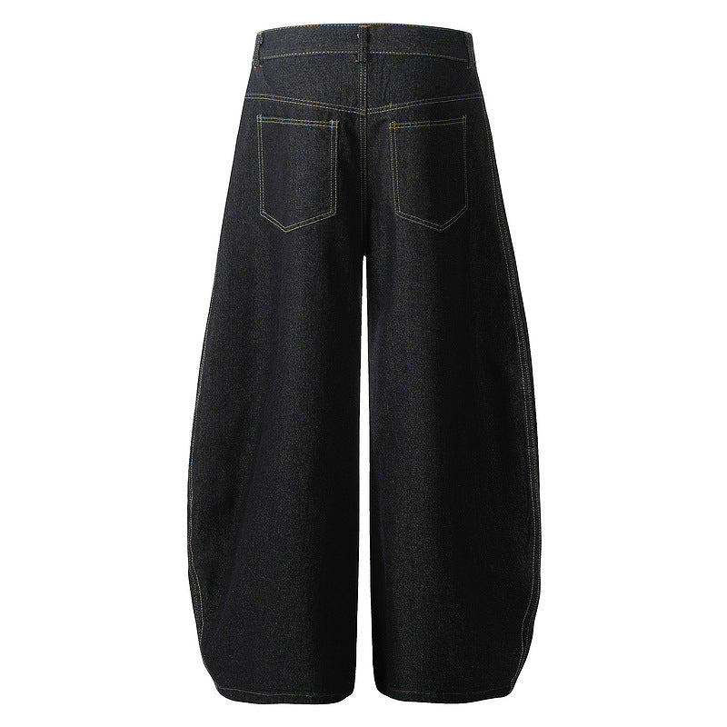 All-Over Puppy Print Wide-Leg Jeans with Curved Hem