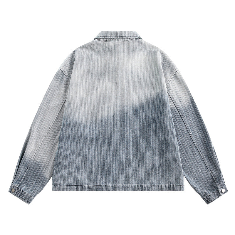 Vintage Denim Varsity Jacket with Badge Detail