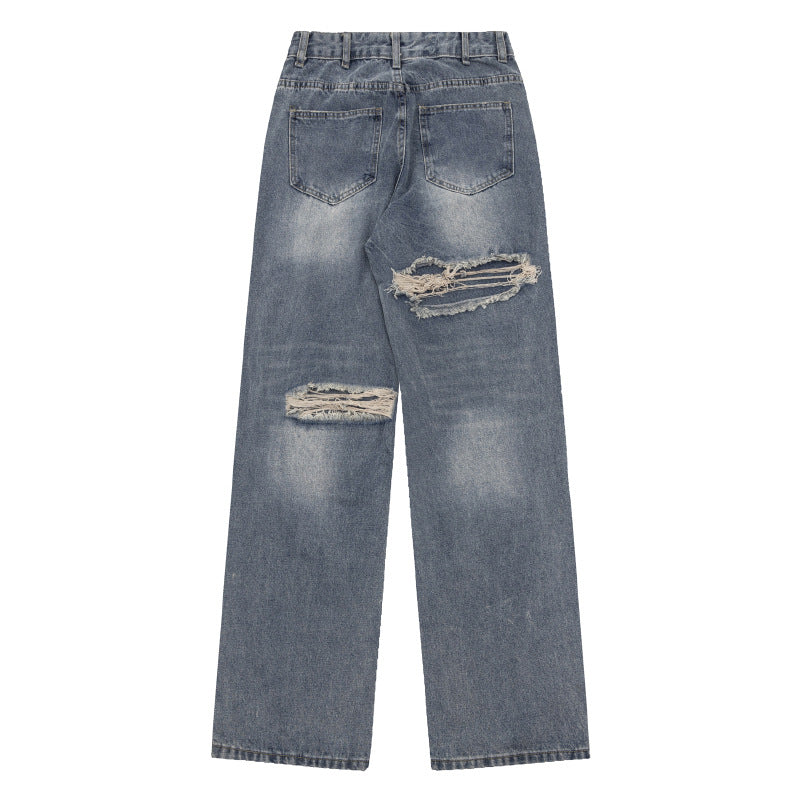 Vintage Washed Loose Jeans with French Fries Patch